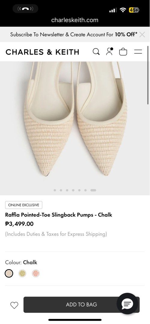 Charles and Keith Raffia Pointed-Toe Slingback Pumps - Chalk - Size 37 (Category: Heels) located in Quezon City. Submitted by secondmarketplace (Listing ID 1386056011, Image 2). Description: BRAND NEW HEEL STICKERS STILL INTACT ONLY USED AROUND THE HOUSE SIZE 37 RFS: Color is a bit darker irl than in the catalog pics, pls see actual photos for reference Really great quality & looks very nice in person, just not the right color for me 💵 PAYMENT �