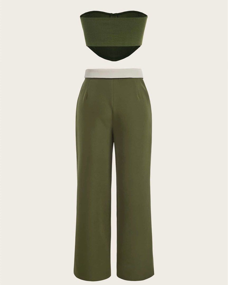 green set coordinates (Category: Sets or Coordinates) located in Cavite. Submitted by vantebles (Listing ID 1386158448, Image 2). Description: original price: ₱800+ top: L: 6in ; 8.5in middle W: 12in bottoms: L: 36in W: 13in .