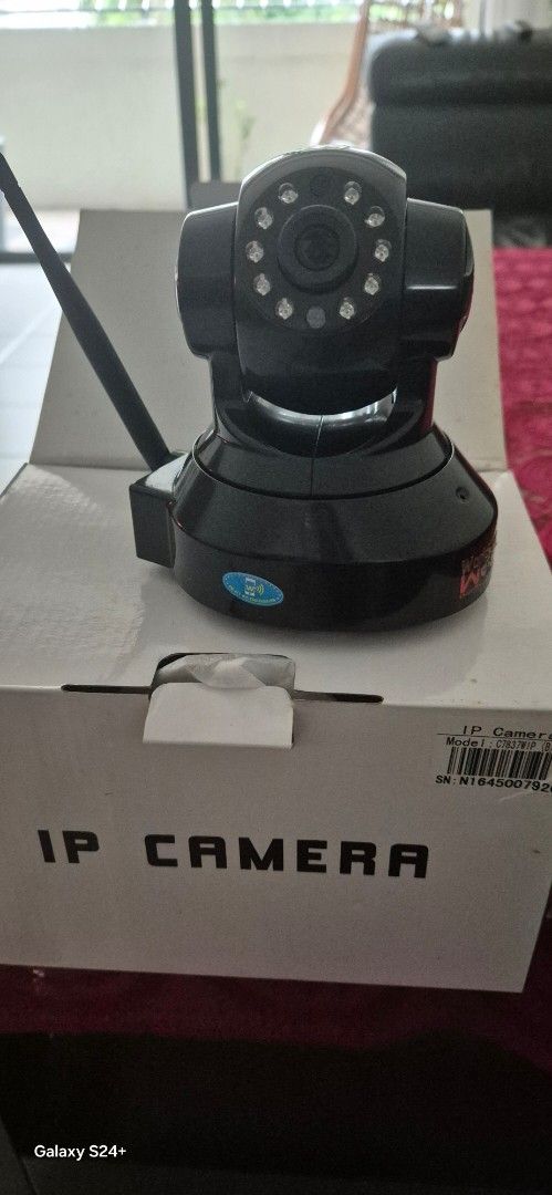 IP Camera (Category: Security Systems & CCTV Cameras) located in Singapore. Submitted by sur_b_24 (Listing ID 1386087854, Image 2). Description: - like new IP camera - Comes with original packaging - Sleek black design - Includes antenna for improved connectivity - Model number C7837WIP (B) - Great for home and office security - $ 30 for $ 1 & $50 for both.