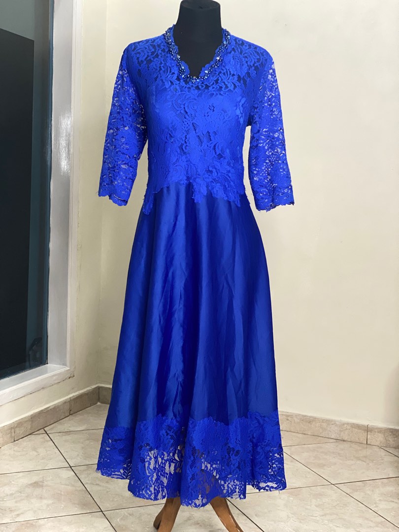 Kebaya Dress Preloved Royal Blue Jumbo, Fesyen Wanita, Pakaian