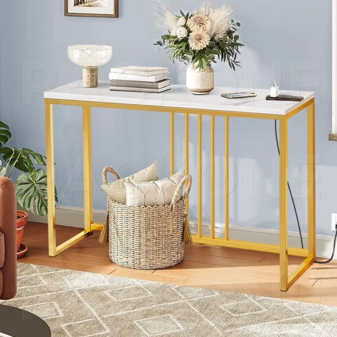 Long Console Table | Marble Pattern Hallway Console Table | Modern ...