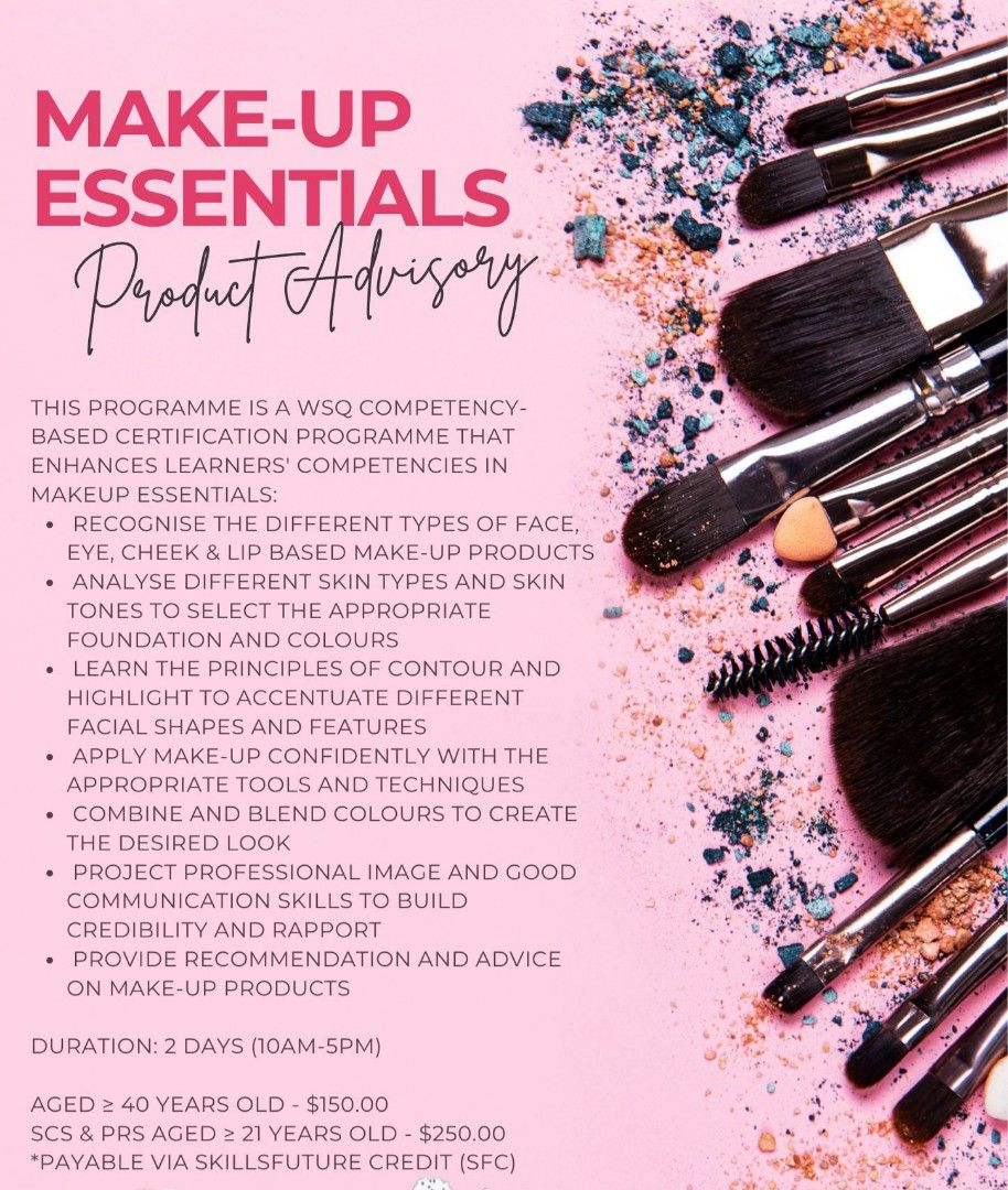 Makeup course (Category: Makeup) located in Singapore. Submitted by RaraRasiah24 (Listing ID 1386073540, Image 1). Description: Hi , If u guise keen to join do pm me .. i have weekdays n weekend class .. for more information do drop me ur number ..