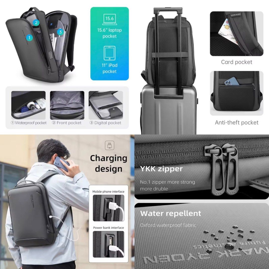 Mark Ryden MR9008 15.6inch Laptop Backpack (Category: Laptop Bags & Sleeves) located in Makati City. Submitted by eggcloud (Listing ID 1386120558, Image 3). Description: ✨ read: - unused, with tag, stored only - scroll pics to see bag features and condition - size approx. 16 x 12 inches - fits 15 in laptop - proof of Laz ada purchase in last pic - rfs: decluttering dad’s stuff 💵 payment: gcash/maya 🛵 if delivery: sf paid by buyer, shipping via 