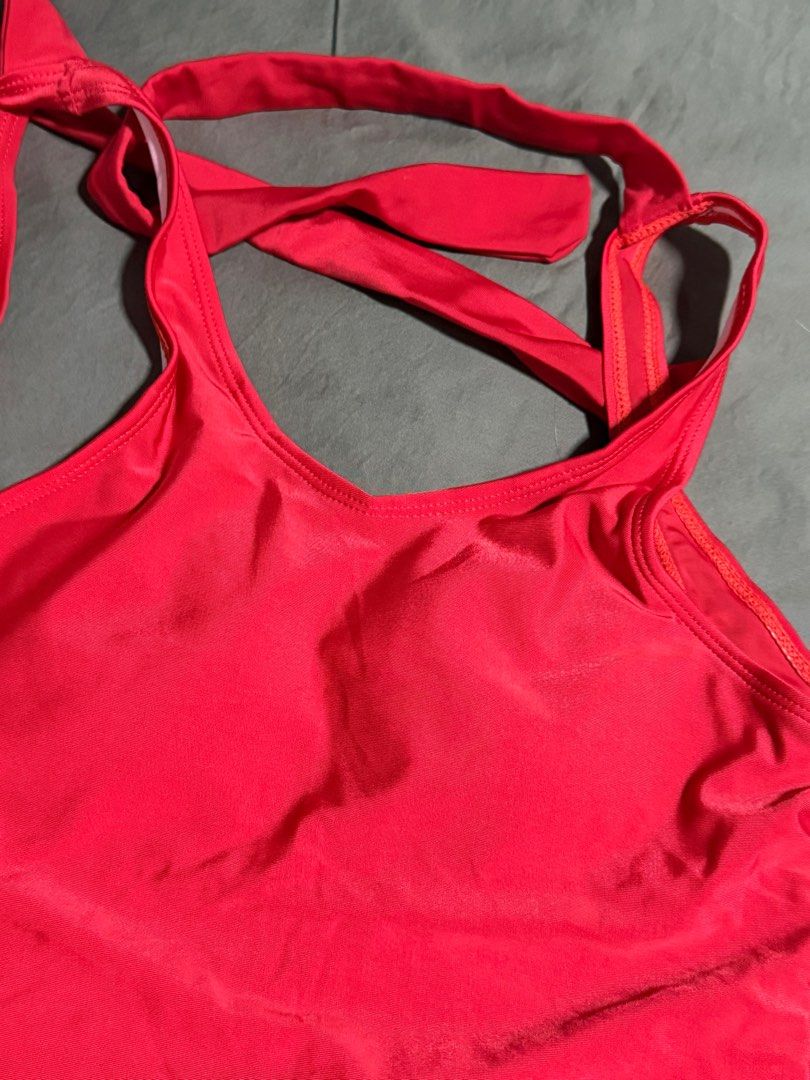 Red Halter One-piece Swimsuit (Category: Bikinis & Swimsuits) located in Marikina City. Submitted by declutteringfatty (Listing ID 1386036931, Image 3). Description: Color: Red Size: fits S-M *Used but not abused *Washed and clean before shipping.