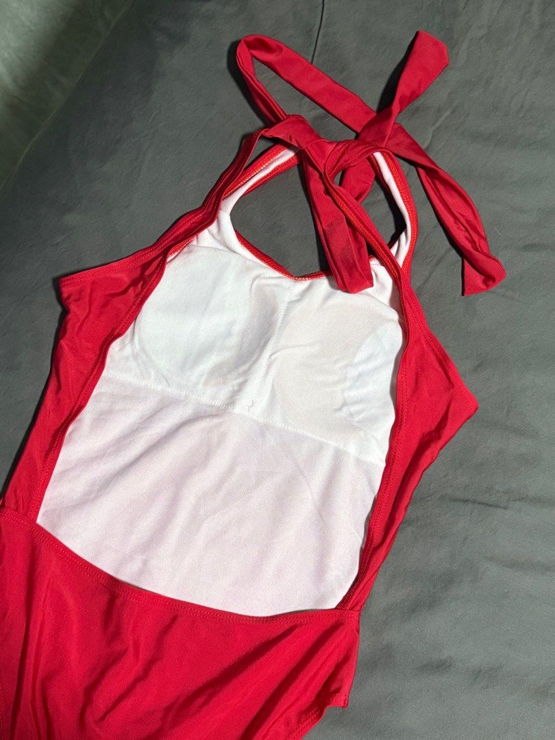 Red Halter One-piece Swimsuit (Category: Bikinis & Swimsuits) located in Marikina City. Submitted by declutteringfatty (Listing ID 1386036931, Image 2). Description: Color: Red Size: fits S-M *Used but not abused *Washed and clean before shipping.