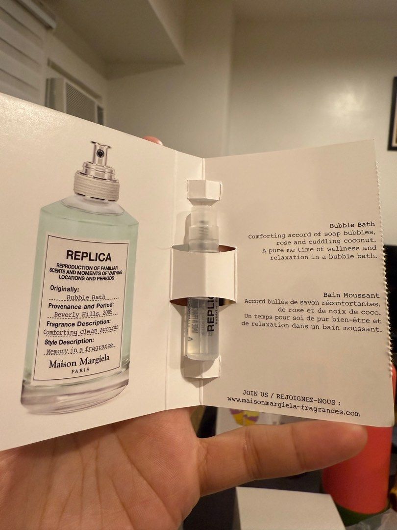 Replica Bubble Bath (Category: Fragrance & Deodorants) located in Mandaluyong City. Submitted by kat.declutters (Listing ID 1386051637, Image 3). Description: Replica sample Bubble Bath 1.2mL Authentic! Brand new and unused.