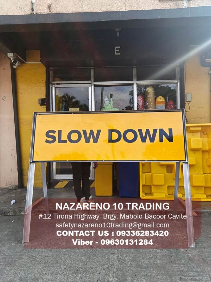 Road Sign Chevron Sign With Stand (Category: Construction Tools & Equipment) located in Bacoor. Submitted by kajezame.2021 (Listing ID 1386024427, Image 1). Description: Road Sign Chevron Sign With Stand Customized Also available: • Speed Rubber humps • Parking Block stopper • Hooded trash bin • Road Plastic Barrier • Spill boom • Fishing buoy • Spill Kit For More Details and Discount Contact Ms. Karen NAZARENO 10 TRADING 0963 0131 284 0933 6283 