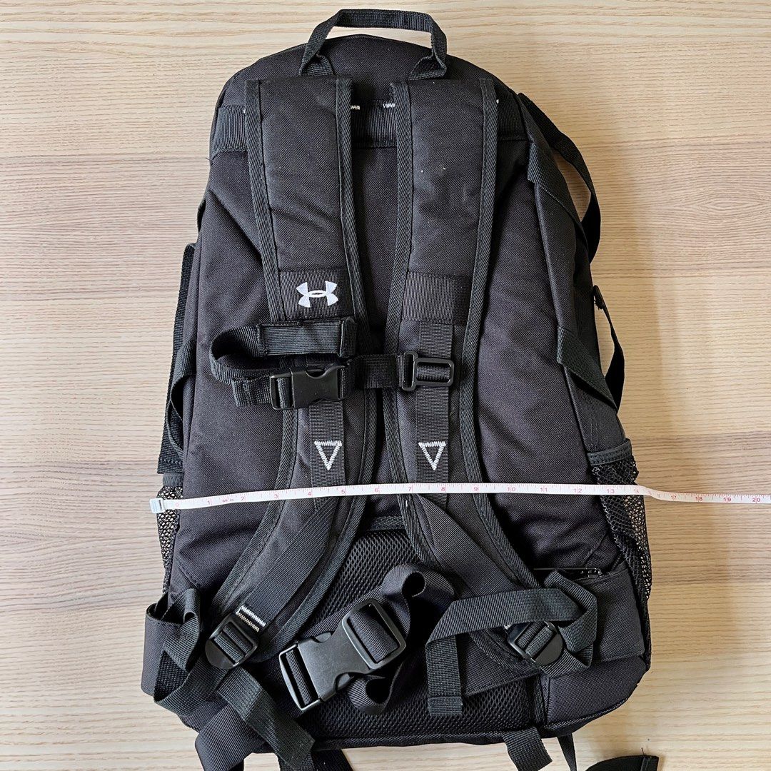 Under Armour backpack rugged - black (Category: Backpacks) located in Makati City. Submitted by eggcloud (Listing ID 1386120882, Image 2). Description: ✨ read before chat: - negotiable if buying more from my shop - barely used by my dad, only when he was in field office work but not extreme (no dirt, no mountain climbing, etc) - scroll pics to see bag features and condition - lightweight - 3 main pockets, 2 side bottle holders - size approx. 18 x
