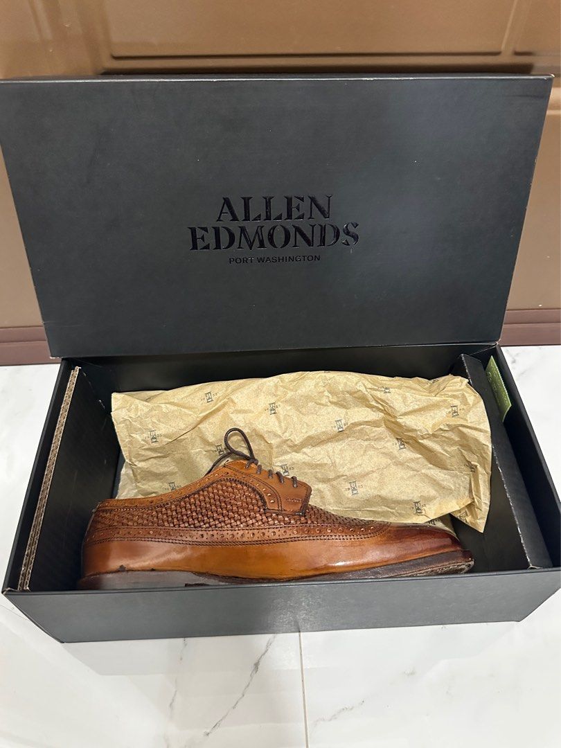 PRICE REDUCED! Allen Edmonds Leiden Weave Longwing Bluchers 7E US (Category: Dress Shoes) located in Las Pinas. Submitted by m-dapper (Listing ID 1386228924, Image 2). Description: Allen Edmonds Leiden Weave - Wingtip Woven leather Longwing Bluchers Size: 7E Wide - fits 7-7.5 US Color: Walnut Condition: 10/10 - Used once only Construction: Goodyear Welted Uppers: calfskin Soles: leather Made in USA Retails for around $400 .