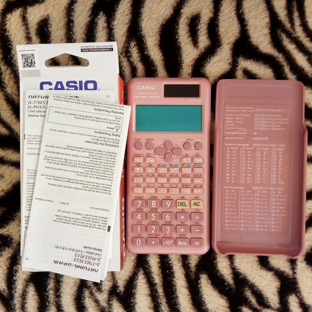 Casio FX 991 ES 2nd edition plus Scientific Calculator Pink (Category: Office & Business Technology) located in Tarlac. Submitted by lucym02 (Listing ID 1386320355, Image 1). Description: -bnew -wt box and manuals - highly recommended for stem students -solar and battery powered -negotiable cons: di allowed sa prc jnt jrs lbc or meetup within tarlac city p.s dont hesitate to message for more details and info. loc: tarlac city.