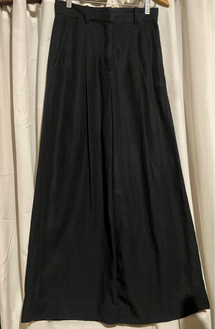 COS Black Linen Blend High Rise Wide Leg Trouser, Women's Fashion ...