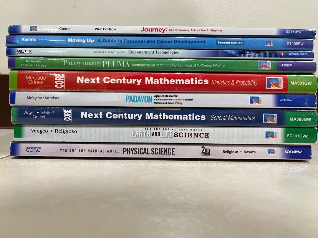 Grade 11 SHS Books (Category: Textbooks) located in Quezon City. Submitted by jaimecruz (Listing ID 1386348149, Image 1). Description: For only ₱300 each, makukuha mo na ‘tong mga books na lahat may plastic cover na at in super good condition pa, parang bago! Perfect for students na gusto ng quality books at tipid presyo. First come, first served! 1. Journey: Contemporary Arts of the Philippines (2nd Edition) 2. Moving Up: A Guide to Personal and