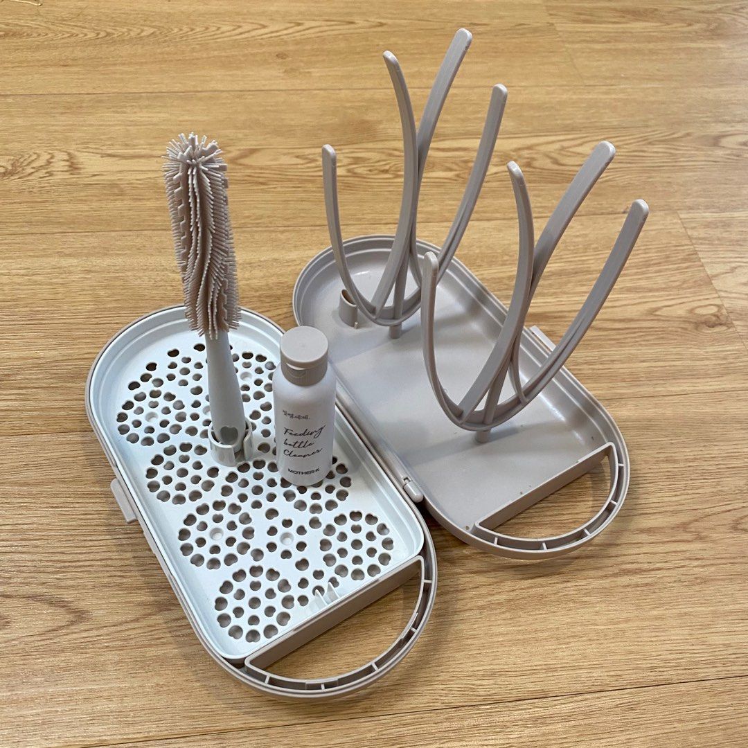 Mother K Travel Baby Bottle Drying Rack Set Alat Brush Cuci