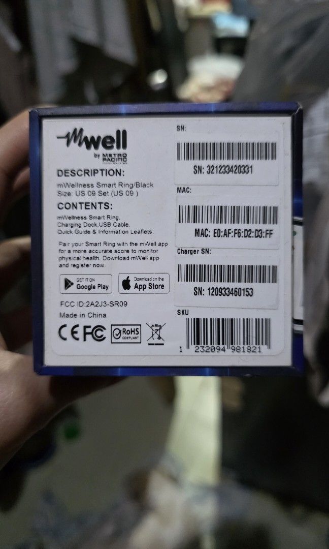 mWellness Wearables Smart Ring (Category: Health Monitors & Weighing Scales) located in Caloocan City. Submitted by jesuismaye (Listing ID 1386217454, Image 3). Description: Size 9 Has few small scratches from usage, hairline crack on the inside of ring. All barely noticeable and does not affect functionality. Slightly negotiable.