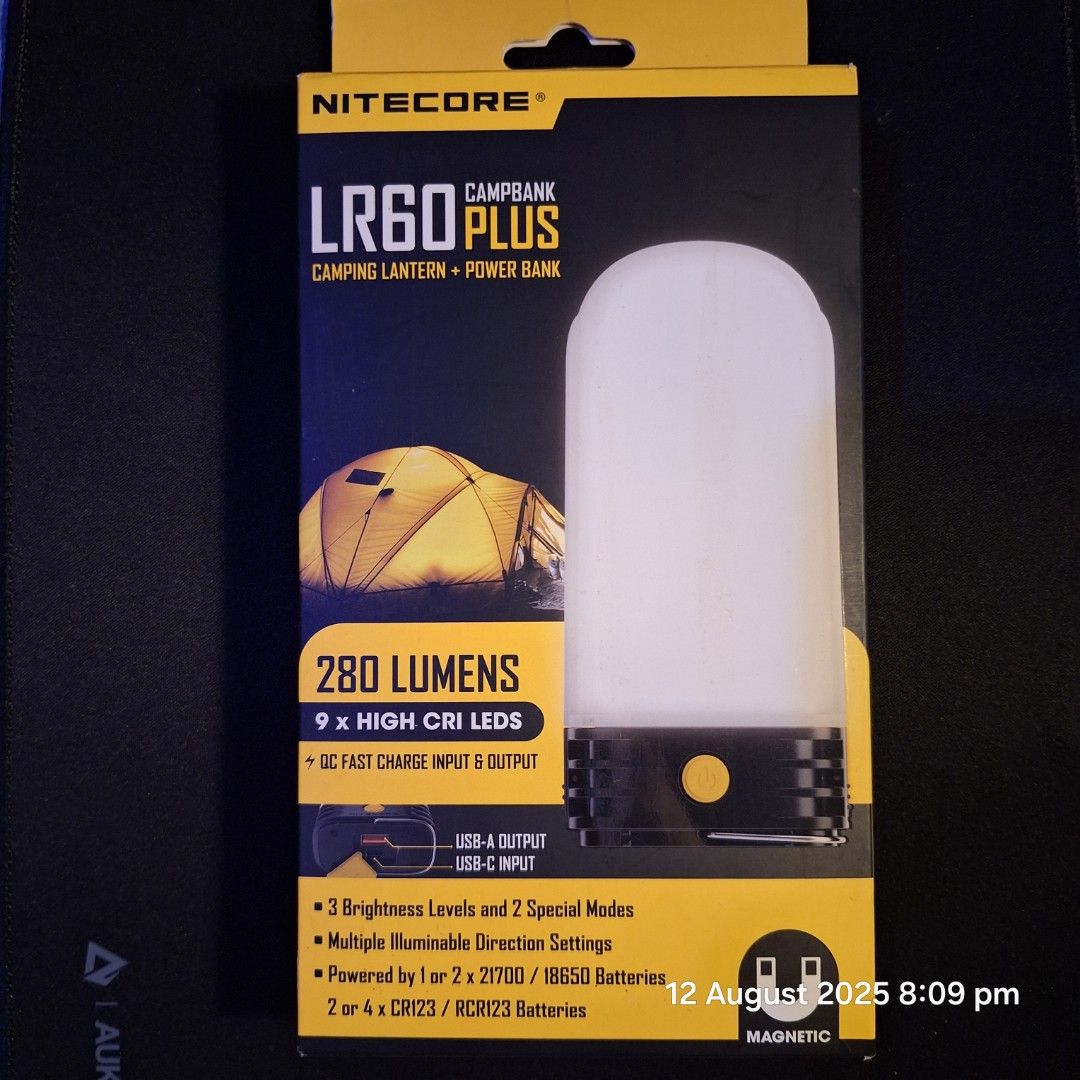 Nitecore LR60 (Category: Hiking & Camping) located in Malolos. Submitted by raffyongleo (Listing ID 1386332909, Image 3). Description: Nitecore LR60 with 2 Nitecore NL1835 3500mAh batteries. Reason for selling: decluttering of collection, can pass as brand new pa din. I have newer models na and bihira ko sya magamit parang once a year lang. Meetup: Malolos, Bulacan.