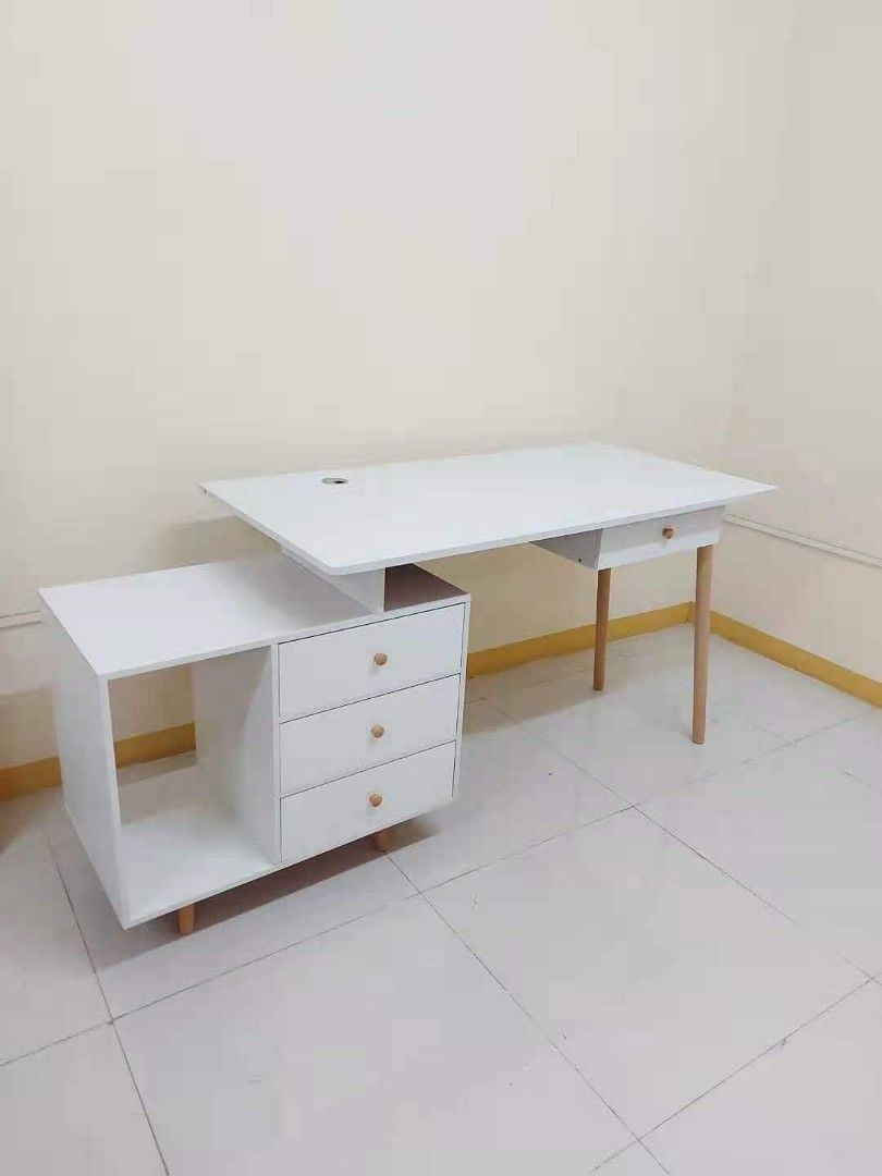 NORDIC STUDY TABLE WITH DRAWERS (Category: Tables & Sets) located in Quezon City. Submitted by wcfonlinestore (Listing ID 1386365140, Image 2). Description: MATERIAL: MDF laminated wood with solid wood legs for heavy duty ACTUAL SIZE: 120*60*72 cm PACKAGING SIZE: 130*67*13 cm LWH PACKAGING WEIGHT: 21.5 KG VOLUMETRIC PACKAGING WEIGHT: 32.5 KG FOR FB, IG, Shopify orders: DELIVERY by Transportify every Wednesday and Saturday (Metro Manila, Rizal, La