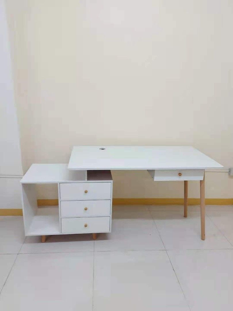 NORDIC STUDY TABLE WITH DRAWERS (Category: Tables & Sets) located in Quezon City. Submitted by wcfonlinestore (Listing ID 1386365140, Image 1). Description: MATERIAL: MDF laminated wood with solid wood legs for heavy duty ACTUAL SIZE: 120*60*72 cm PACKAGING SIZE: 130*67*13 cm LWH PACKAGING WEIGHT: 21.5 KG VOLUMETRIC PACKAGING WEIGHT: 32.5 KG FOR FB, IG, Shopify orders: DELIVERY by Transportify every Wednesday and Saturday (Metro Manila, Rizal, La