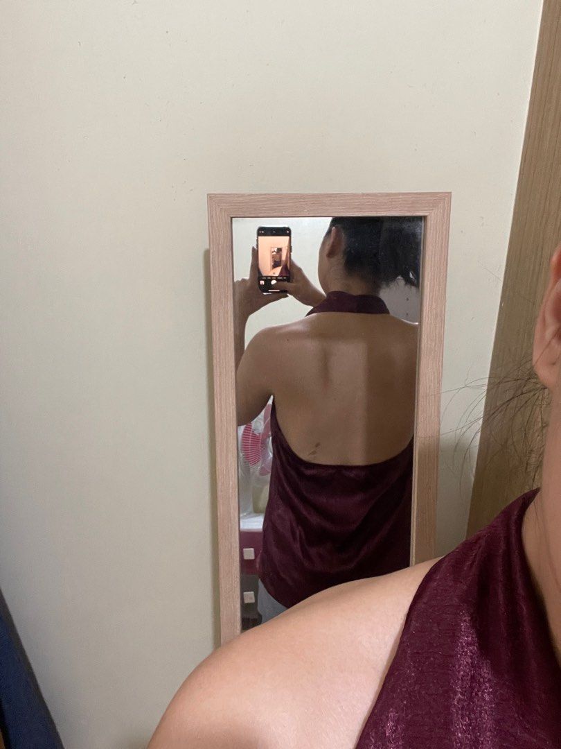 SHEIN Red Maroon Spaghetti Strap Backless Women Top (Category: Sleeveless) located in Quezon City. Submitted by forsale.nic (Listing ID 1386311252, Image 3). Description: RFS: Too big for me This fits our medium-sized girlies .