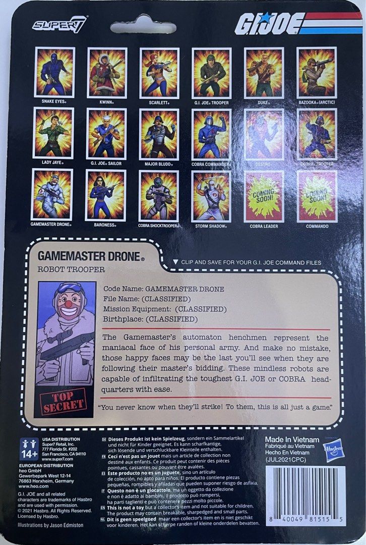 Super 7 GI Joe ReAction 2021 - Gamemaster Drone (Category: Action & Battle Toys) located in Las Pinas. Submitted by kt_and_rc_selections (Listing ID 1386316178, Image 2). Description: PTPA. Thanks. Selling GI Joe ReAction -Gamemaster Drone Action Figure. Brand : Super 7 Condition : MISC Location : Las Pinas / Greenhills WYSIWYG RFS : Doubles Payment : Gcash Shipment : Lalamove or LBC c/o buyer’s expense.