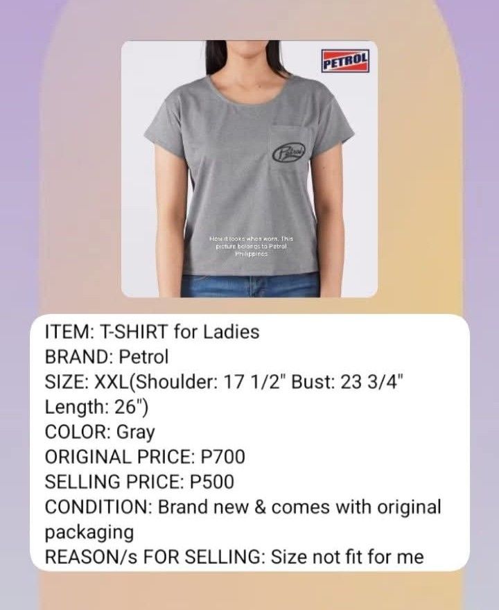T-Shirt for Ladies (Category: Shirts) located in Bulacan. Submitted by fairandfourcorner (Listing ID 1386251686, Image 1). Description: Please click picture to see product details & swipe left for actual photos.