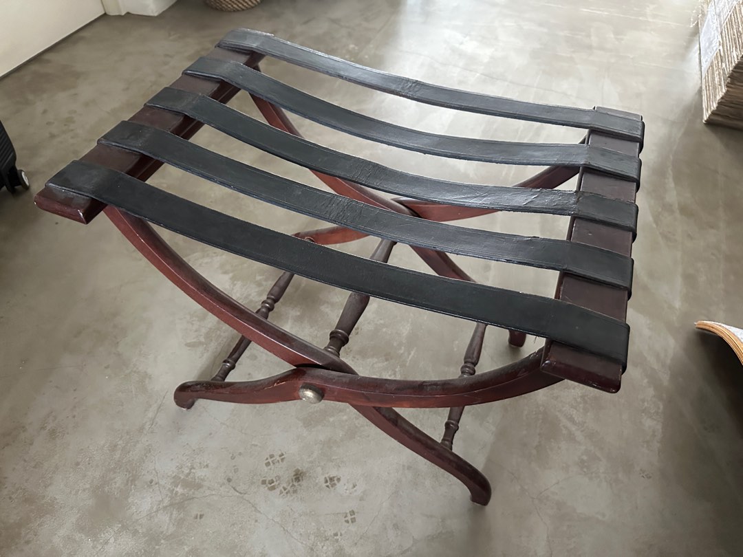 Vintage Raffles Hotel Wooden Luggage Rack (foldable) with Real Leather ...
