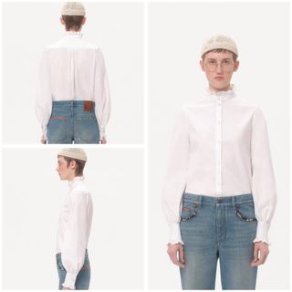 2025春木耳邊立領復古學院風白色純棉襯衫64223506015106110