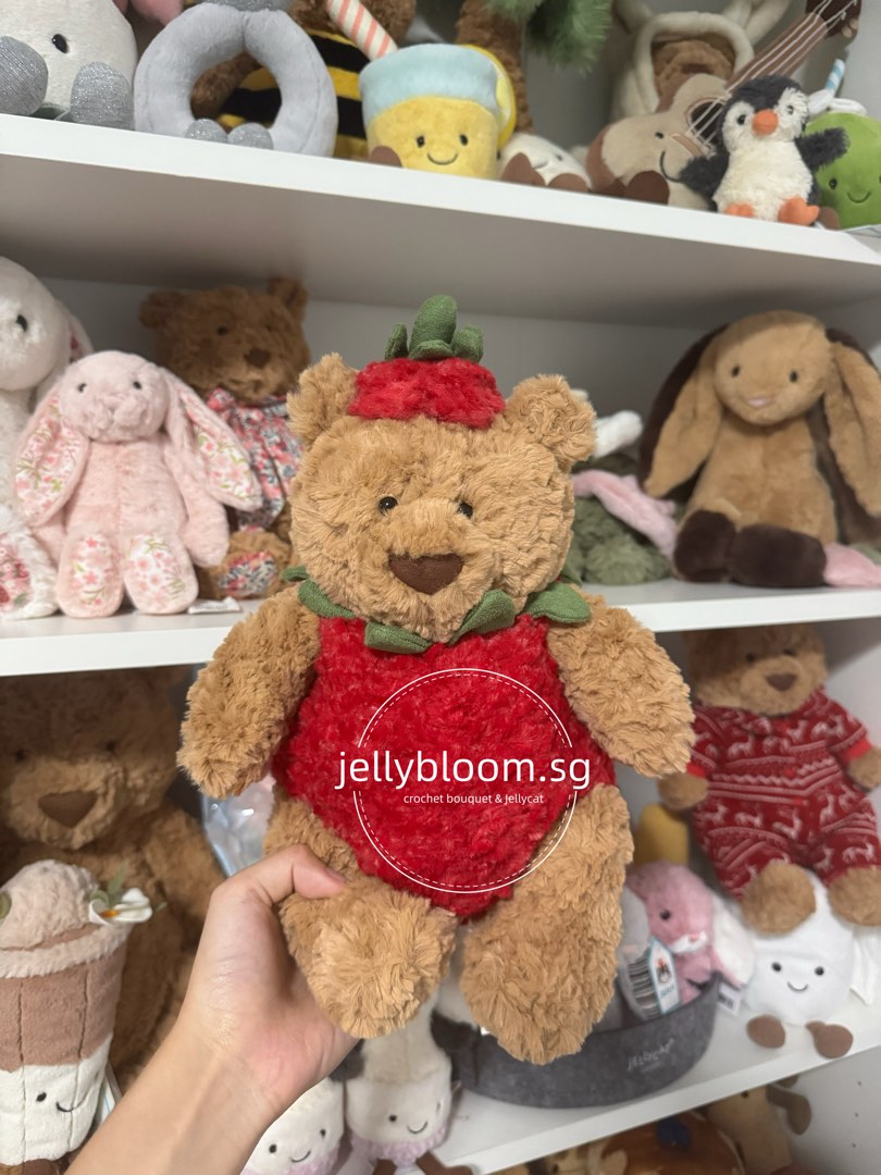 Jellycat Bartholomew Bear Strawberry - 28cm Plush Soft Toy - New With Tags & Bag