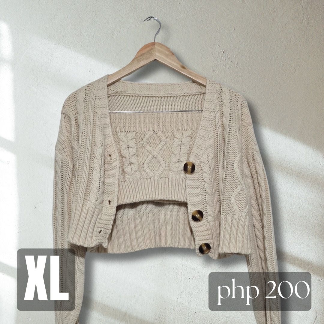Beige Cardigan and Bandeau Top Set (Category: Longsleeves) located in Quezon City. Submitted by dcnyy (Listing ID 1386582774, Image 1). Description: rfs: clearing up closet 🎉 PROMO: 5 items= free shipping, 10 items= free item Condition: 9 (Rank review on product condition and level) 10: Brand-new or New with tag 9: Like new,only used a couple times 8.5: Excellent condition no noticeable damage 8: Good condition light sign of used & Some part mig