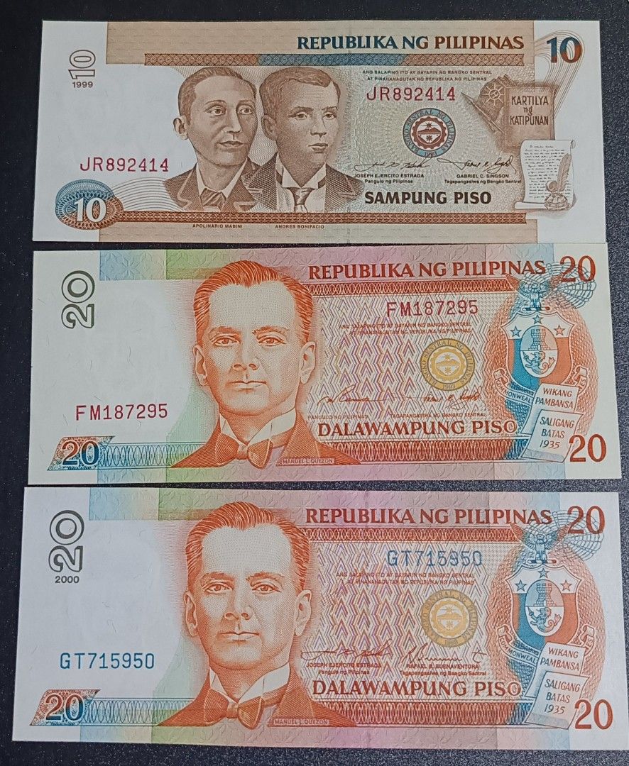 Bsp series old bills, demonetized. 5,10,20 (Category: Currency) located in Manila. Submitted by francoins (Listing ID 1386402046, Image 3). Description: bsp series banknotes all crispy unc pls. check serials and signatures..