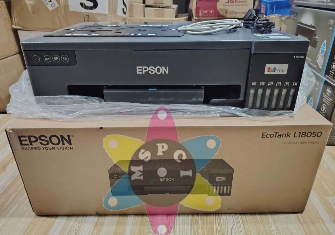Epson L18050 6 colors A3 Size Printer (Category: Printers, Scanners & Copiers) located in Binan City. Submitted by mspci2020 (Listing ID 1386404993, Image 3). Description: Epson L18050 6 colors A3 Size Printer Php 25,000 2 units onhand ● ✅Refurbished unit ● ✅with original ink on tank ● ✅sobrang bagong bago pa ● ✅built in tank system ● ✅Replaceable Maintenance Box ● ✅High yield ink bottles ● ✅Border-less Printing (up to A3+) Location: Biñan, Lagun