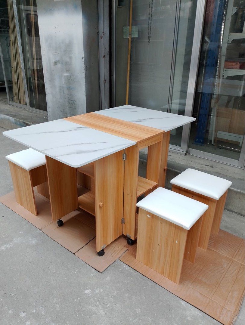 Foldable Dining Table with 4 chair (Category: Looking For) located in Manila. Submitted by shelvesanddisplay (Listing ID 1386460348, Image 1). Description: Size: 120.5cm lenght x 70cm depth x 79.5cm height Material: wood and leather for top chair Color: white and brown Shelves and Display Steel Racks Trading 1449 Pres. Quirino Ave., cor. Pedro Gil St. Paco, Manila (Beside of “A Taste of Italy”) 09177268814 / 09177269749 / 8562-5004 Look for mhars