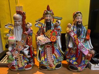 中国古玩　白磁福禄寿人物置物 民国福建会馆福禄寿三星雕塑瓷一套古玩古董民间收藏老货旧货