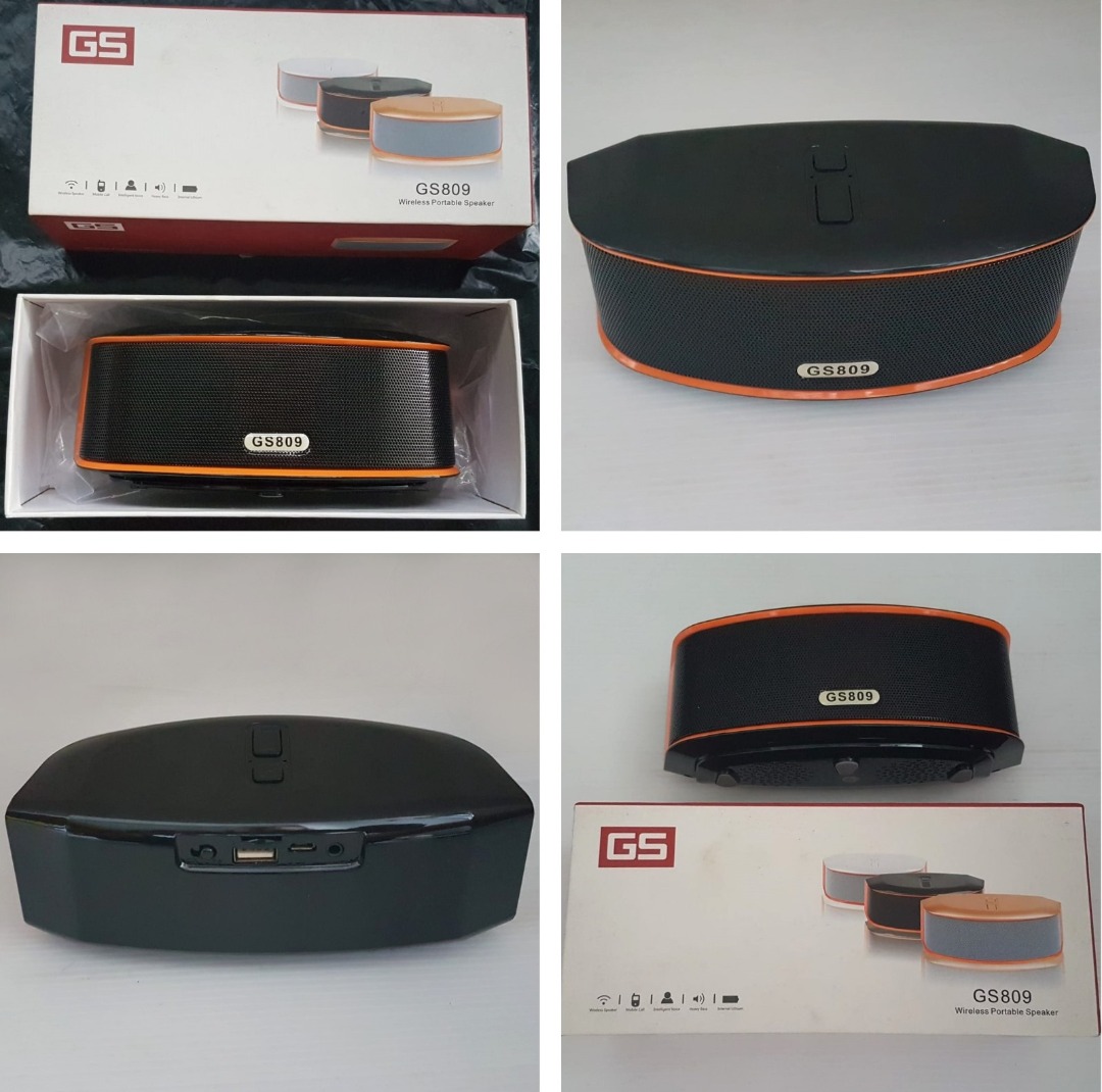GS Bass Wireless Speaker, Portable Model GS809, Gloss Black and