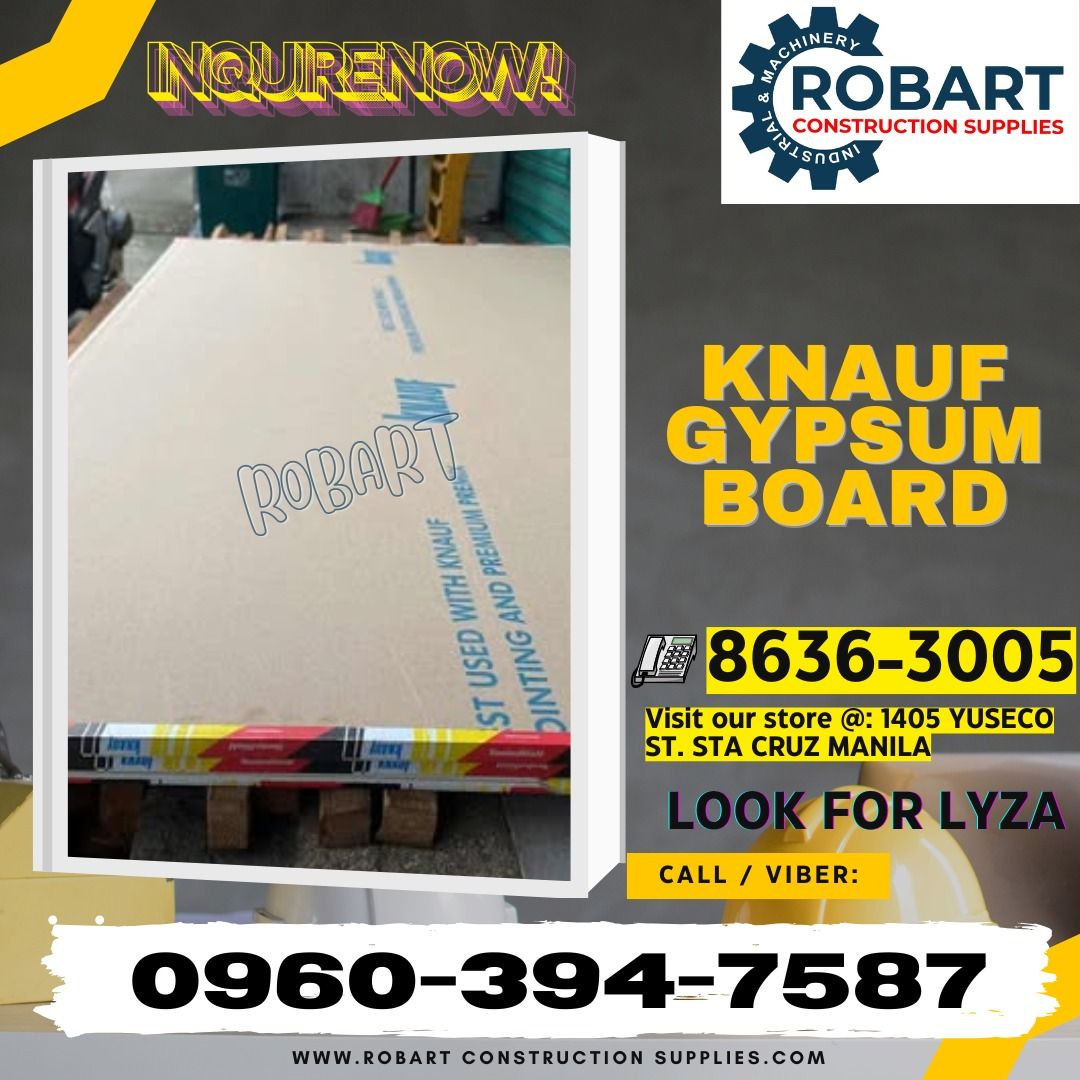Knauf Standard Shield Gypsum Board (Category: Construction Tools & Equipment) located in Manila. Submitted by lyssarobart19xx (Listing ID 1386418714, Image 1). Description: Knauf Standard Shield Gypsum Board Size: 9mm x 4ft x 8ft 𝑹𝑶𝑩𝑨𝑹𝑻 𝑪𝑶𝑵𝑺𝑻𝑹𝑼𝑪𝑻𝑰𝑶𝑵 𝑺𝑼𝑷𝑷𝑳𝑰𝑬𝑺 𝒪𝒻𝒻𝒾𝒸𝑒 𝒜𝒹𝒹𝓇𝑒𝓈𝓈: 𝟣𝟦𝟢𝟧 𝒴𝓊𝓈𝑒𝒸𝑜 𝒮𝓉. 𝒮𝓉𝒶 𝒞𝓇𝓊𝓏 𝑀𝒶𝓃𝒾𝓁𝒶 ꜱᴇɴᴅ ᴜꜱ ᴍᴇꜱꜱᴀɢᴇ ꜰᴏʀ ɪɴQᴜɪʀɪᴇꜱ ‼️ ‼️ ɢʟᴏʙᴇ: (0966-827-7091) ꜱᴍʀᴛ - (0960-394-758