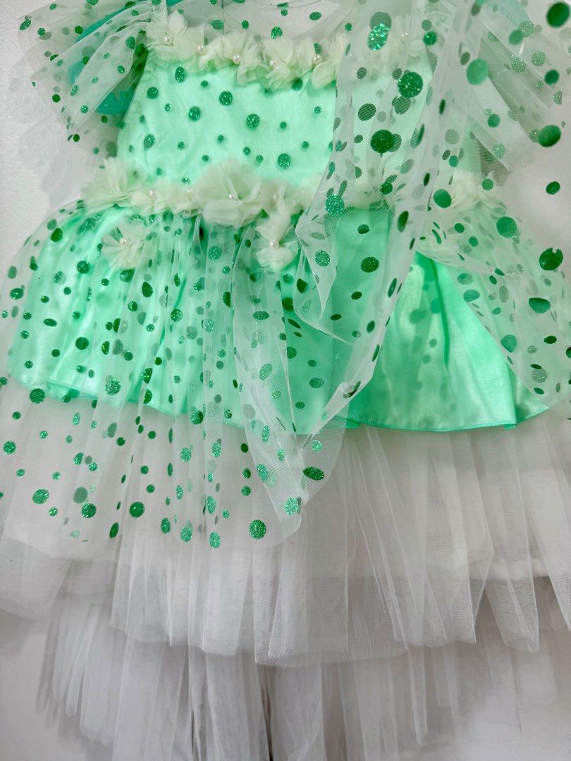 Mint Green & White Toddler Dress (BNWT) (Category: Babies & Kids Fashion) located in Paranaque City. Submitted by stella_vicky (Listing ID 1386477241, Image 2). Description: Brand new with tag, never worn. Pretty tulle skirt with satin-style bodice — great for birthdays, baptisms, flower girl outfits, or photoshoots. Size on tag says 18 but refer to the measurements below for best fit: 📏 Measurements: • Shoulder to Hem – 18” • Shoulder to Should