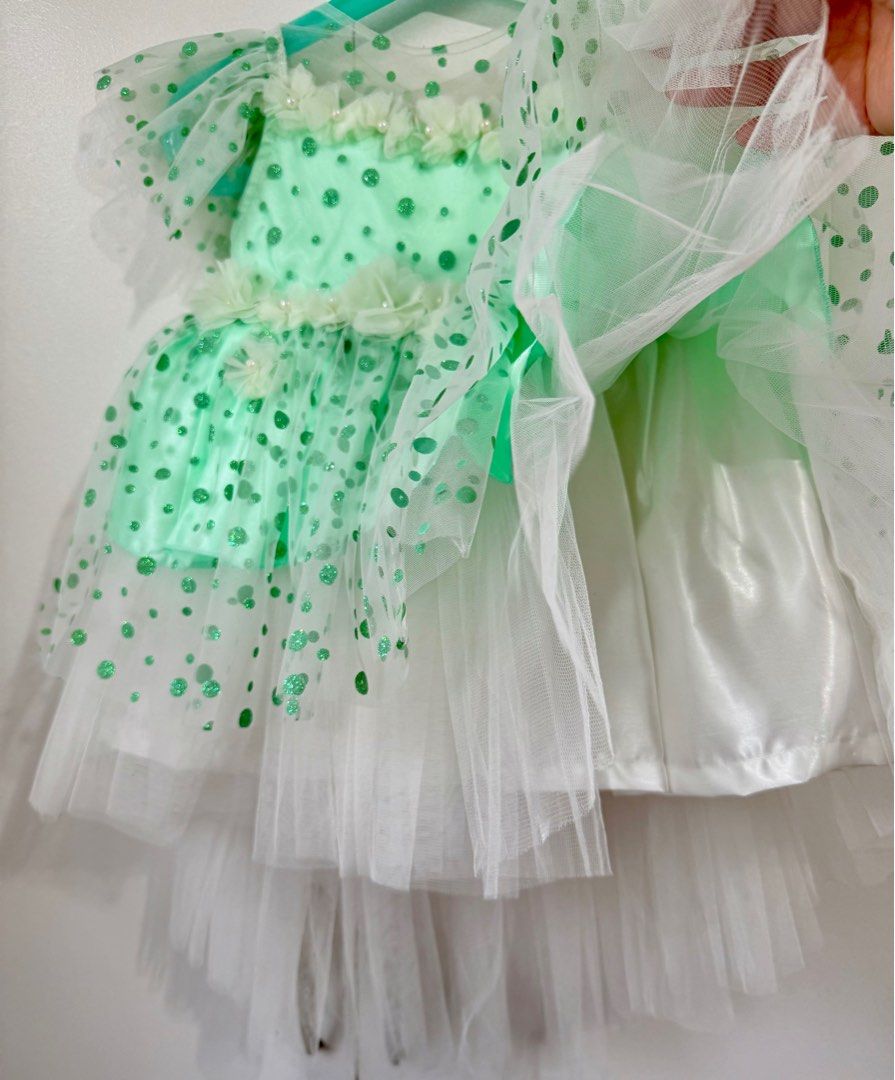 Mint Green & White Toddler Dress (BNWT) (Category: Babies & Kids Fashion) located in Paranaque City. Submitted by stella_vicky (Listing ID 1386477241, Image 3). Description: Brand new with tag, never worn. Pretty tulle skirt with satin-style bodice — great for birthdays, baptisms, flower girl outfits, or photoshoots. Size on tag says 18 but refer to the measurements below for best fit: 📏 Measurements: • Shoulder to Hem – 18” • Shoulder to Should