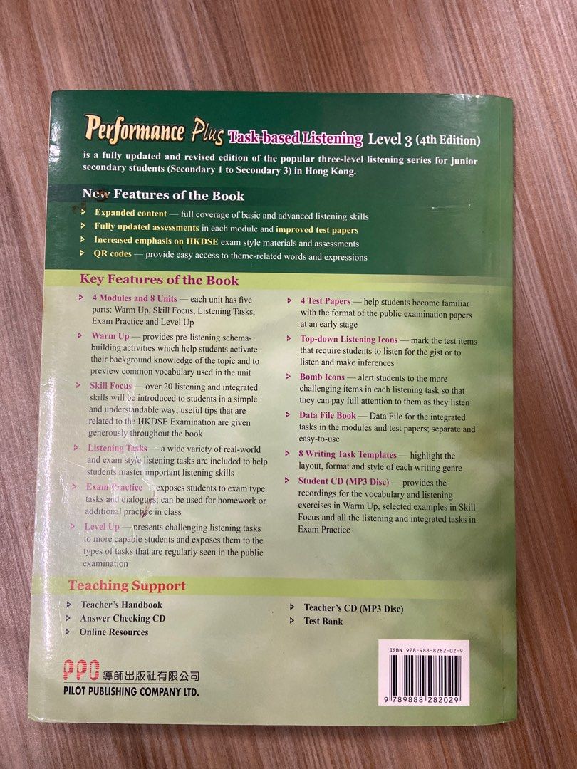 Performance Plus Task-based Listening Level 3 （分類：教科書）位於 Hong Kong。 由 lorens_stuffs 提交（商品編號 1386555220，圖片 2）。簡介： Slightly used book Contains a sealed student CD Little to no writings In good condition Payment method: 💵 Cash 🪙 Alipay Meet up: 📍Kam Sheung Road MTR。