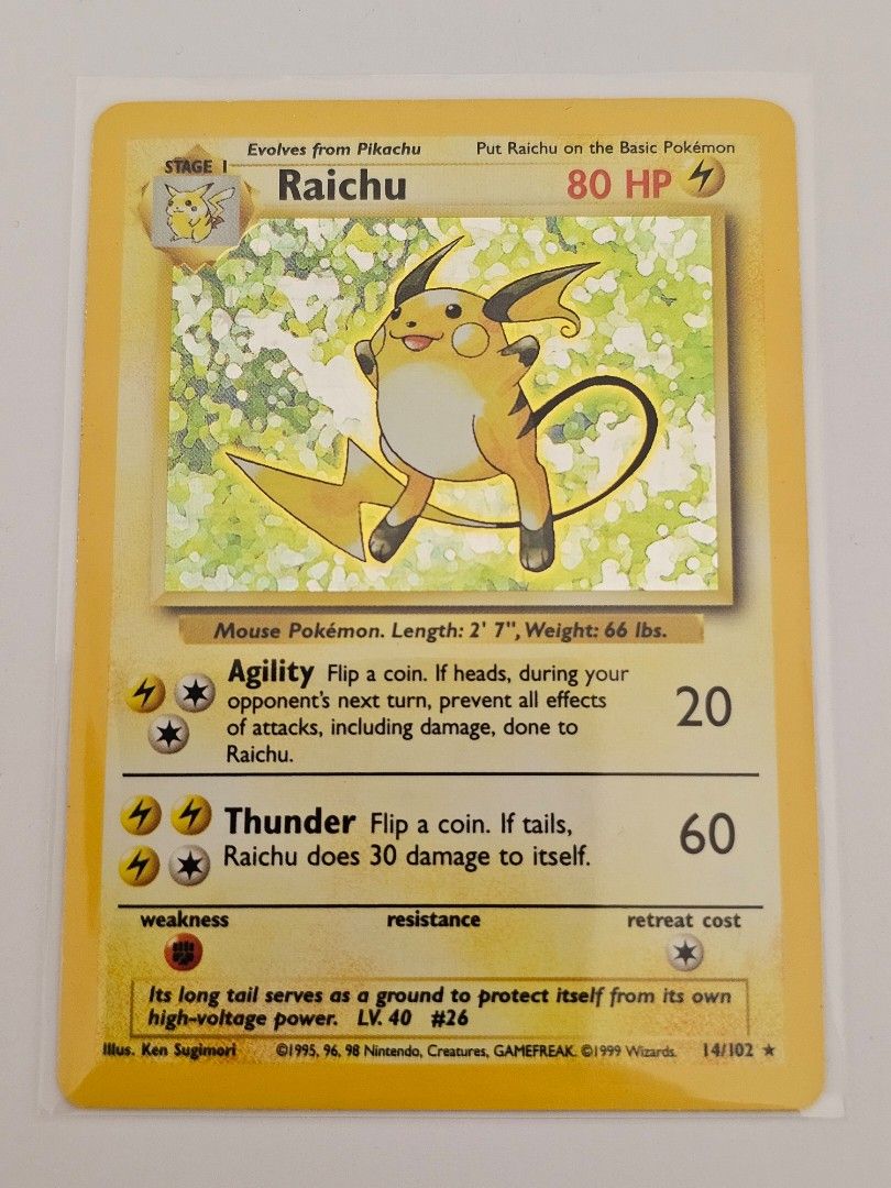 1999 raichu pokemon card 1999 Pokemon Fossil Raichu 14/62 - Holo - PSA9 main image 0