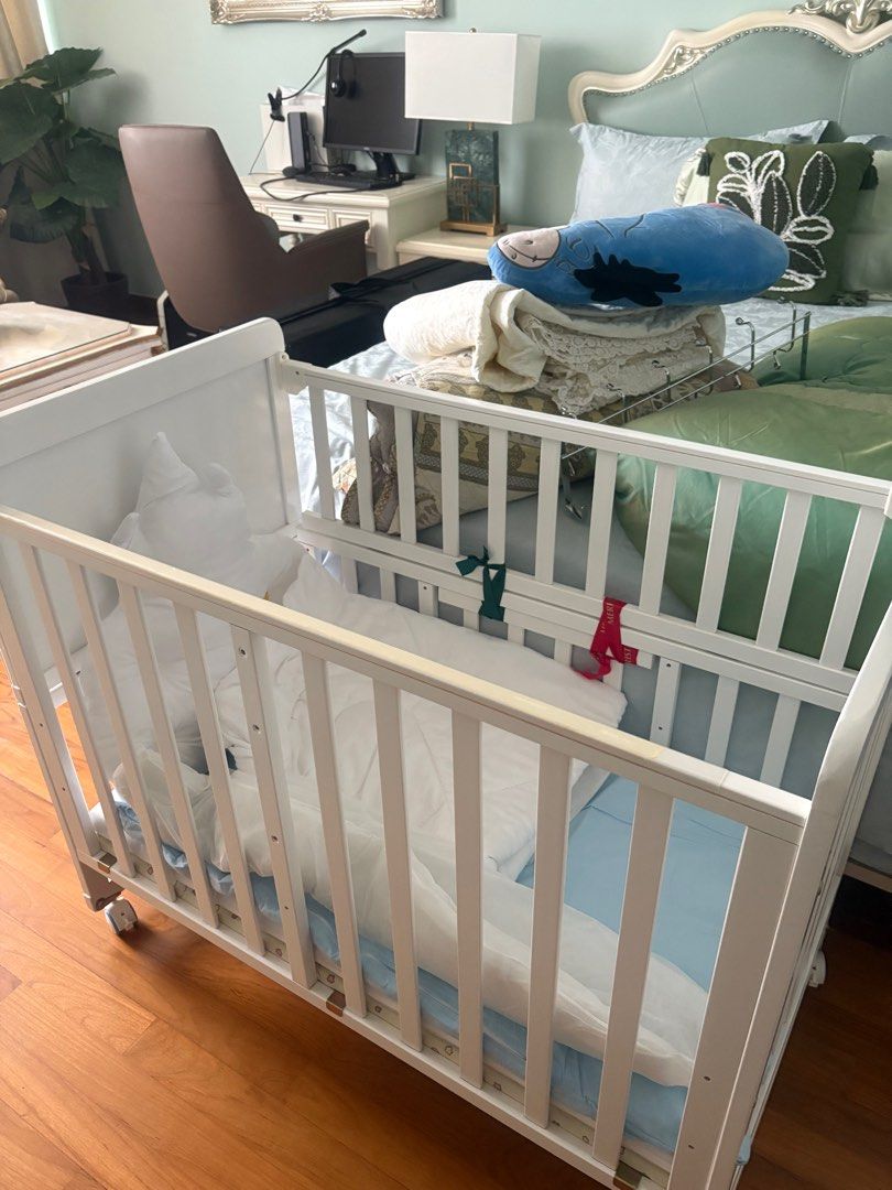 White Baby Cot with Wheels, Babies & Kids, Baby Nursery & Kids ...