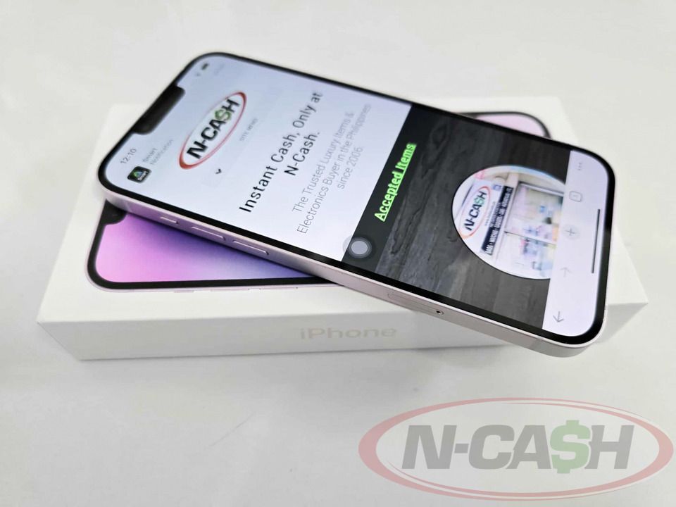 Apple iPhone 14 Plus 128GB (Category: iPhone 14 Series) located in Makati City. Submitted by luxury_by_ncash_2 (Listing ID 1386678486, Image 1). Description: N-Cash Pawnshop "Instant Cash for Bags, Watches, Cars, and Electronics" https://www.ncash-pawnshop-philippines.com/ Apple iPhone 14 Plus 128GB MQ503ZP/A Purple Local Apple unit Locked to Smart, TnT, Sun 9.9 out of 10. Like new Battery maximum capacity of 98% Unit comes with manuals, Apple st