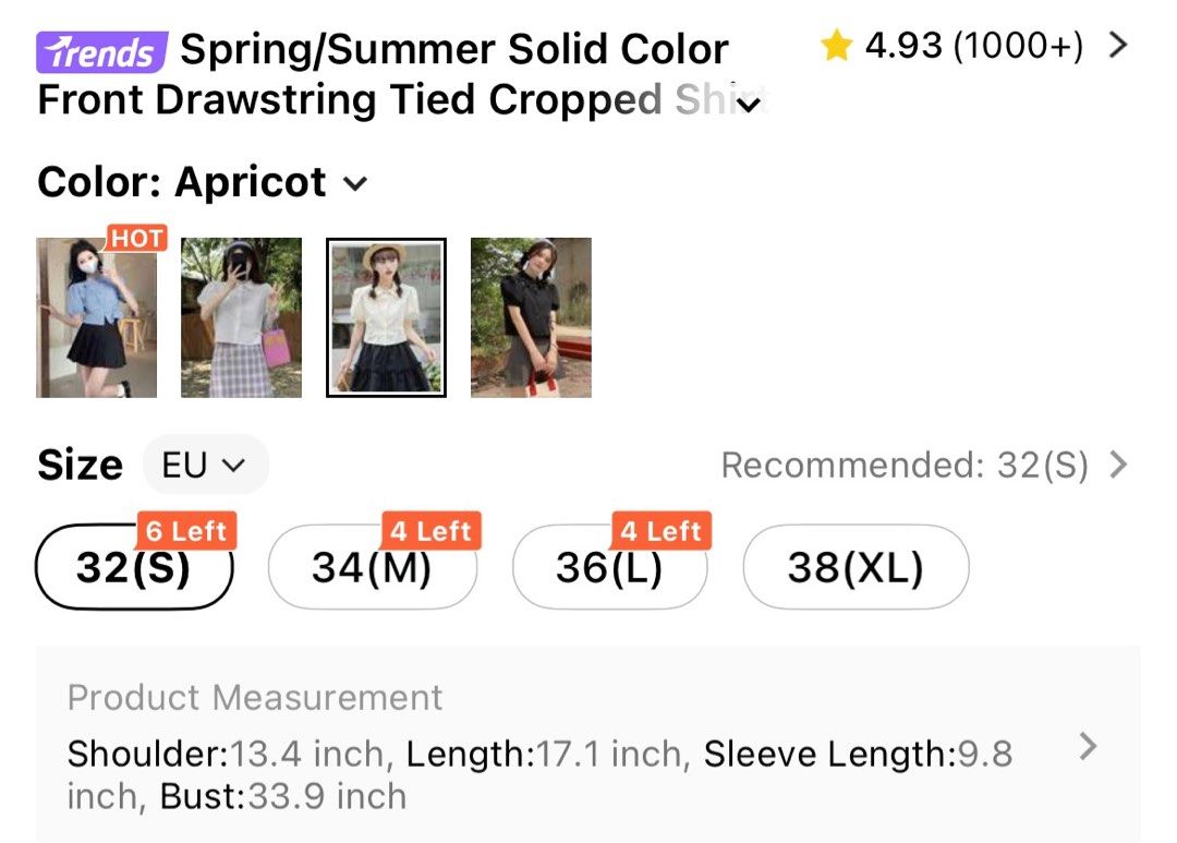 Apricot Cropped Polo Coquette Top (Category: Blouses) located in San Pablo. Submitted by eli.stuff (Listing ID 1386747606, Image 3). Description: OG Price: 361 Size: S measurements-last slide.