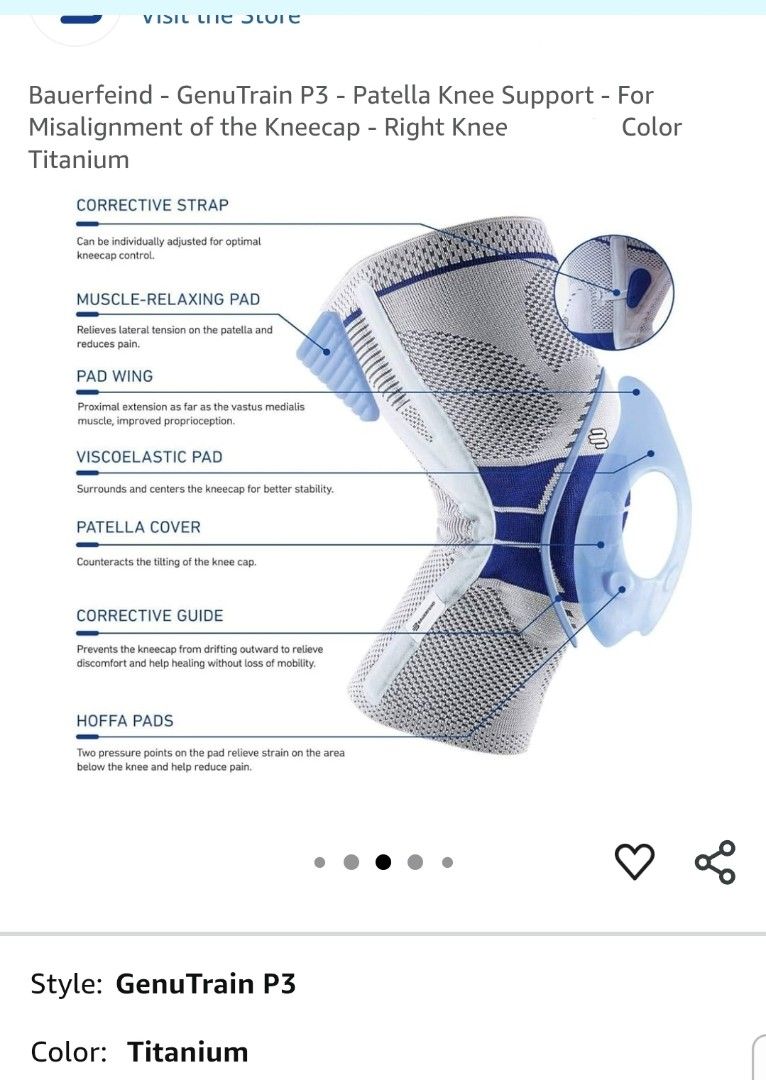 BAUERFEIND GENUTRAIN P3 RIGHT (Category: Braces, Support & Protection) located in San Juan City. Submitted by cafebee (Listing ID 1268084226, Image 3). Description: Bauerfeind’s GenuTrain P3 patella knee brace relieves pain and inflammation caused by patellar tracking and pain radiating from muscles, tendons and joints around the knee. Its drop-shaped pad centers the kneecap and massages the surrounding area. Rfs: wrong size worn once to fit with