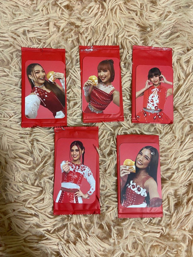 BINI x Jollibee Photocards (Category: Raw Singles) located in Mandaluyong City. Submitted by imalexestacio (Listing ID 1386657632, Image 1). Description: BINI x Jollibee Photocards ✨Colet ✨Gwen ✨Maloi ✨Mikha ✨Aiah Take all for 500 Still nego if willing to take all 100 each if tingi :)) 📍Location: Mandaluyong City RFS: Duplicates and Decluttering Can ship via Lalamove or JNT .