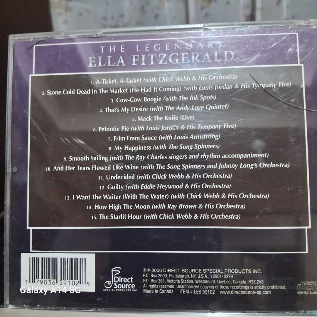Ella Fitzgerald cd (Category: Portable Audio Accessories) located in Maasin. Submitted by safestone_a21192 (Listing ID 1386602563, Image 2). Description: ella fitzgerald cd 350 vg no skip Mega hits Party cd good no skip.