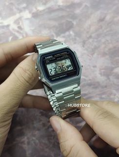 HUBSTORE CASIO Casioak A158 A158WA A158WA-1 A158WEGV-9A Silver Black Waterproof In Stock64243747231745110