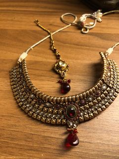 印度金色項鍊套裝，配備可夾在額前的相配頭飾珠寶64203548269953110