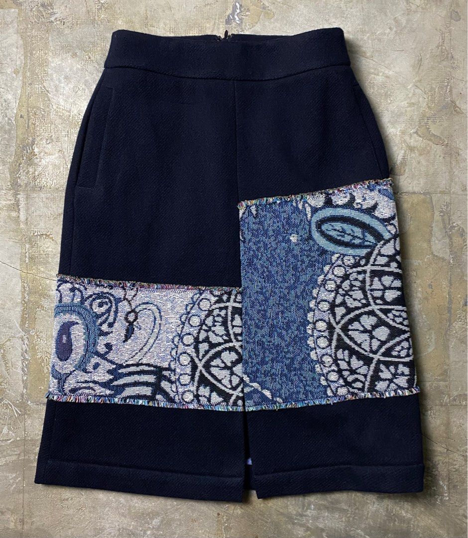 Initial - Patchwork Ancient Skirt (Category: Skirts) located in Quezon City. Submitted by insidethreads_ (Listing ID 1386771673, Image 1). Description: Size: 26-27 Waist Condition: 10/10 Zipper: YKK Dimensions Length: 26”.