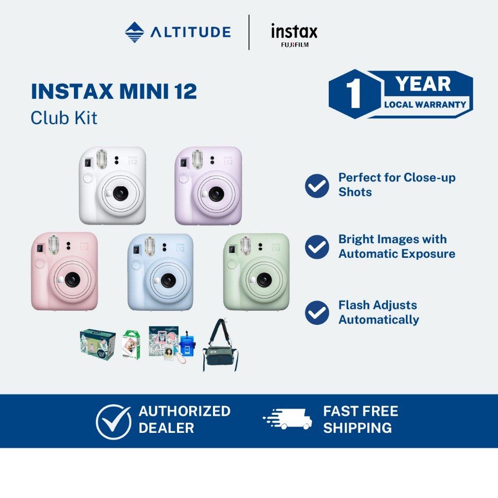 Instax Mini 12 Club Kit Set (Category: Cameras) located in Manila. Submitted by kingofshoppingmall (Listing ID 1386606036, Image 1). Description: Check out Instax Mini 12 Club Kit Set for ₱5,710. We deliver through Sh0pee. Click the link below and click buy now, we will ship it immediately. Thank you! Delivery Timeframe for Sh0pee Orders: Within Metro Manila: 4 to 6 calendar days Outside Metro Manila: 7 to 12 calendar days From Overseas: 9 to 18 