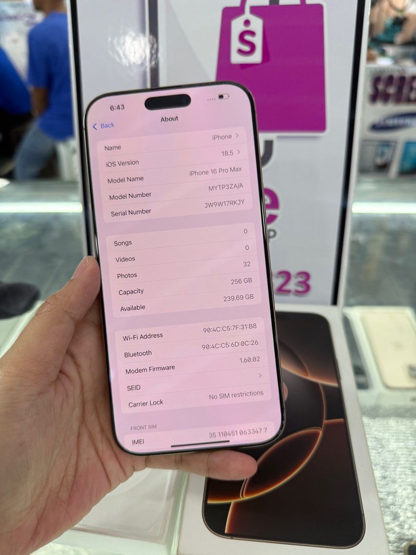 iphone 16 pro max 256gb dual sim good as new (Category: iPhone 16 Series) located in Cainta. Submitted by vine_gadget_shop (Listing ID 1386607770, Image 2). Description: iphone 16 pro max 256gb dual sim good as new complete package hk variant warranty until october 2025 pick up store greenhills shopping center we accept trade in we accepy credit card and ggives installment we do cod and door to door we ship nationwide for fast transaction call 09