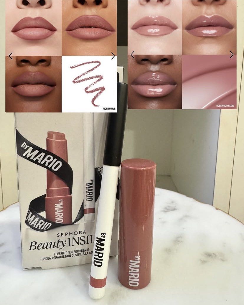 Makeup by Mario Sephora Set (Category: Makeup) located in Bugallon. Submitted by jamideclutters (Listing ID 1386598474, Image 1). Description: - 0.9g lip pencil in Rich Mauve, full size is 1.1g @ ₱2,100 - 1g plumpling lip gloss in Rosewood Glow, full size is 2.3g @ ₱2,200 - this set is super sulit! .